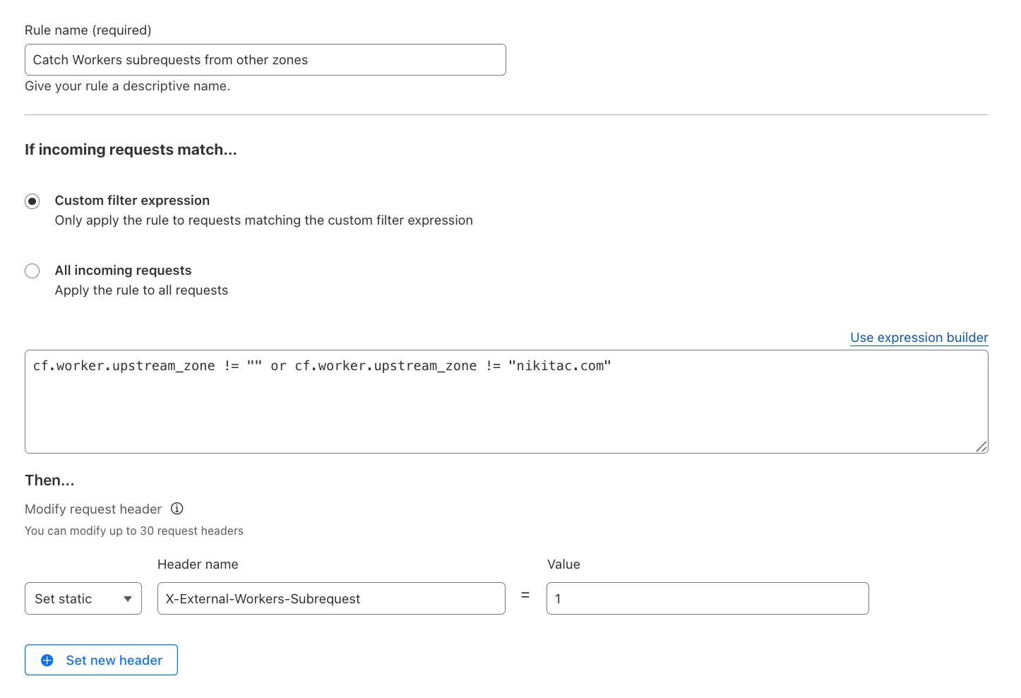 Match Workers subrequests by upstream zone in Transform Rules